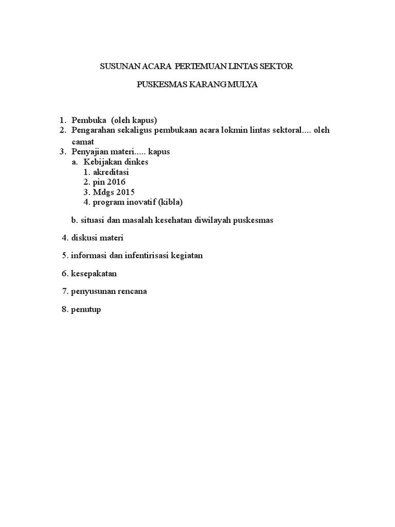 Susunan Acara Pertemuan Lintas Sektor