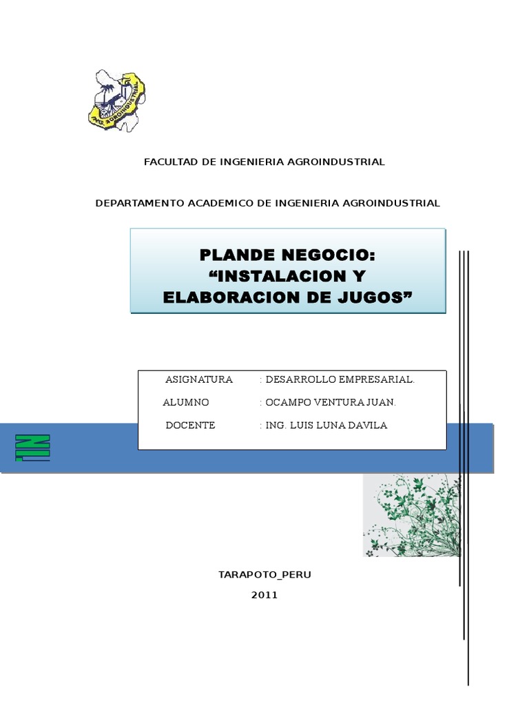 Plan de Negocio de Instacion y Elaboracion de Jugos - Docx OCAMPO | PDF ...