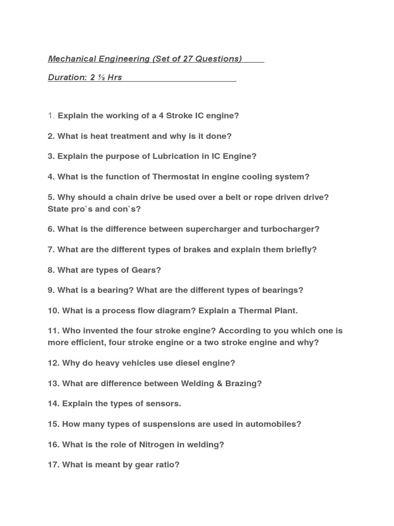 Mechanical Engineering Quiz: 27 Key Questions | PDF | Business