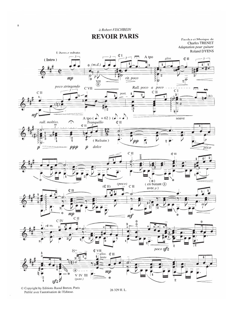 Roland Dyens 楽譜 Roland Dyens - Revoir Paris PDF | PDF