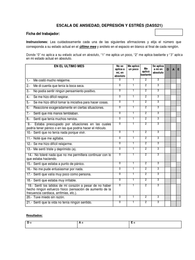 Test DASS21 de Ansiedad y Depresión | PDF | Ansiedad | Depresión ...