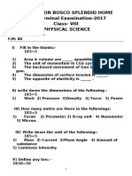 Don Bosco Splendid Home 1 Terminal Examination-2017 Class-VIII Physical Science