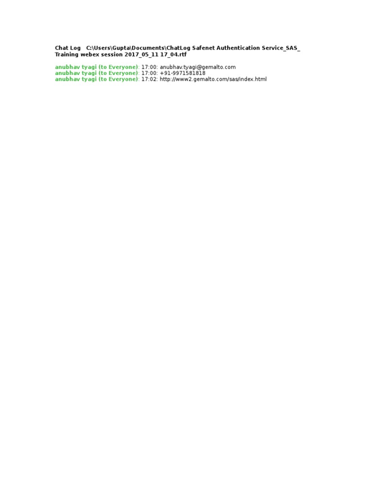 ChatLog Safenet Authentication Service - SAS - Training Webex Session ...