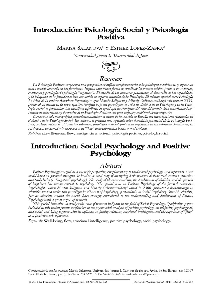 Introducción Psicología social y Psicología positiva
