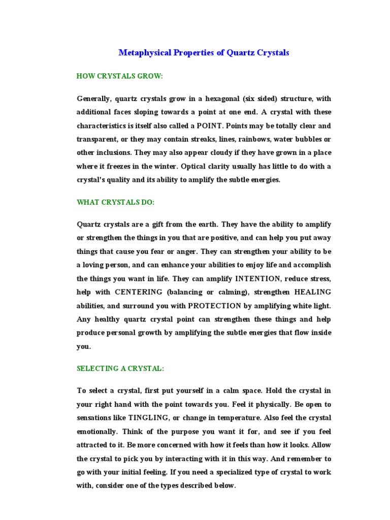 Metaphysical Properties of Quartz Crystals PDF Molecules Crystal