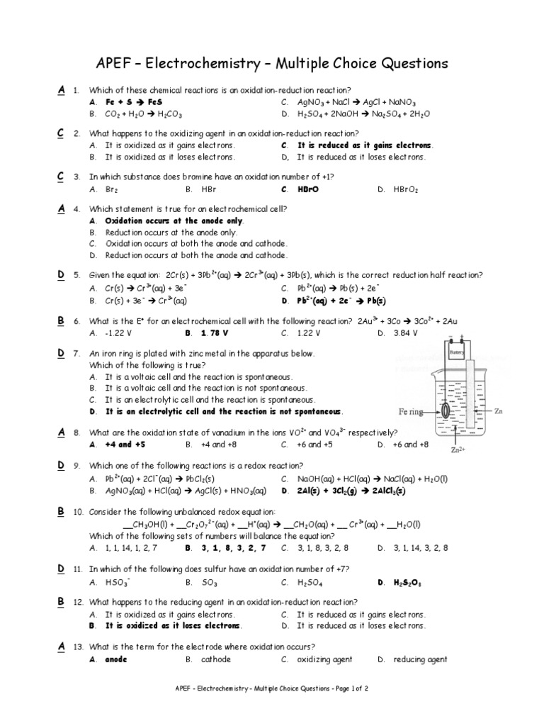 APEF Electrochemistry Multiple Choice Questions Page 1 of 2 PDF