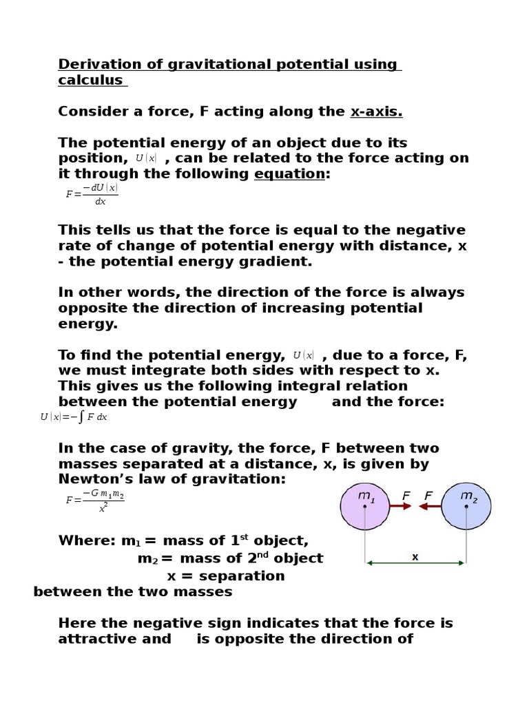 Derivation Of Gravitational Potential Energy Using Calculus2 Potential Energy Force