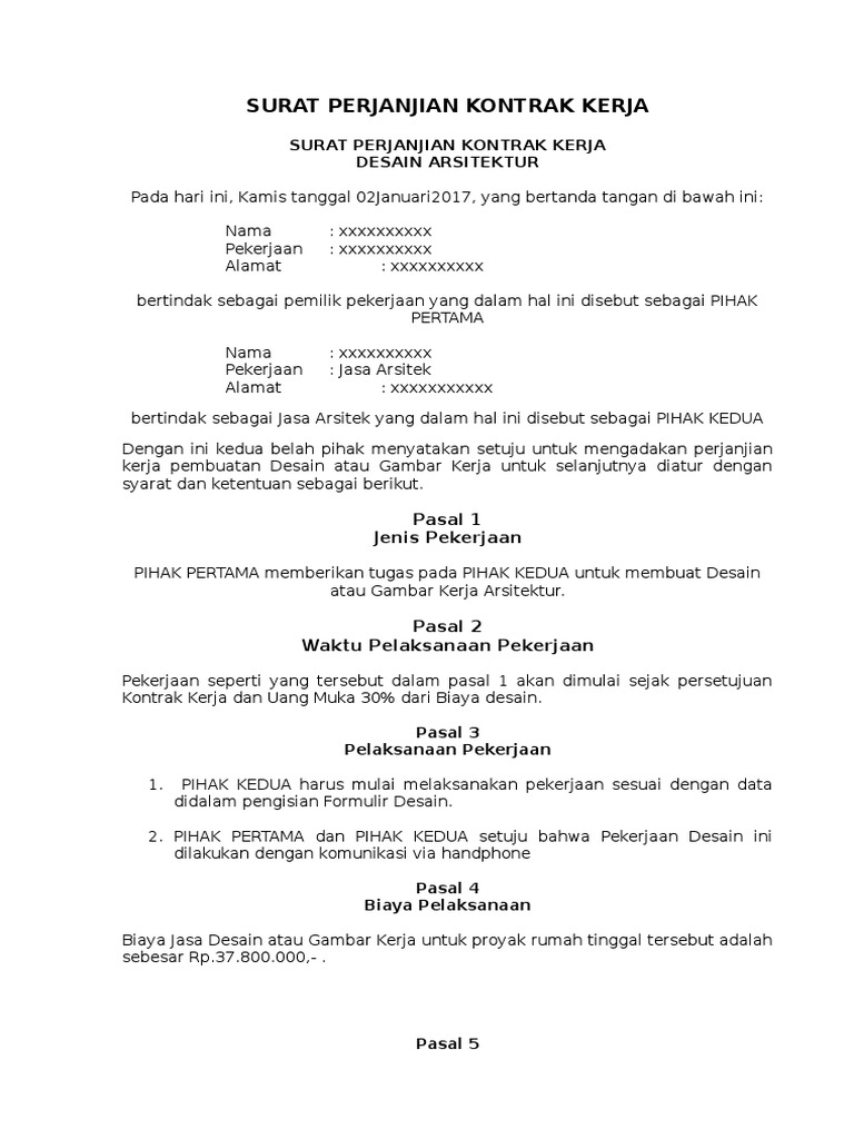 Contoh Surat Perjanjian Sub Kontraktor Dengan Kontraktor