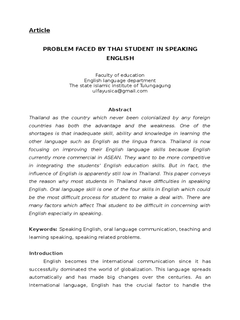 Challenges Thai Students Face in Speaking English | PDF | English As A ...