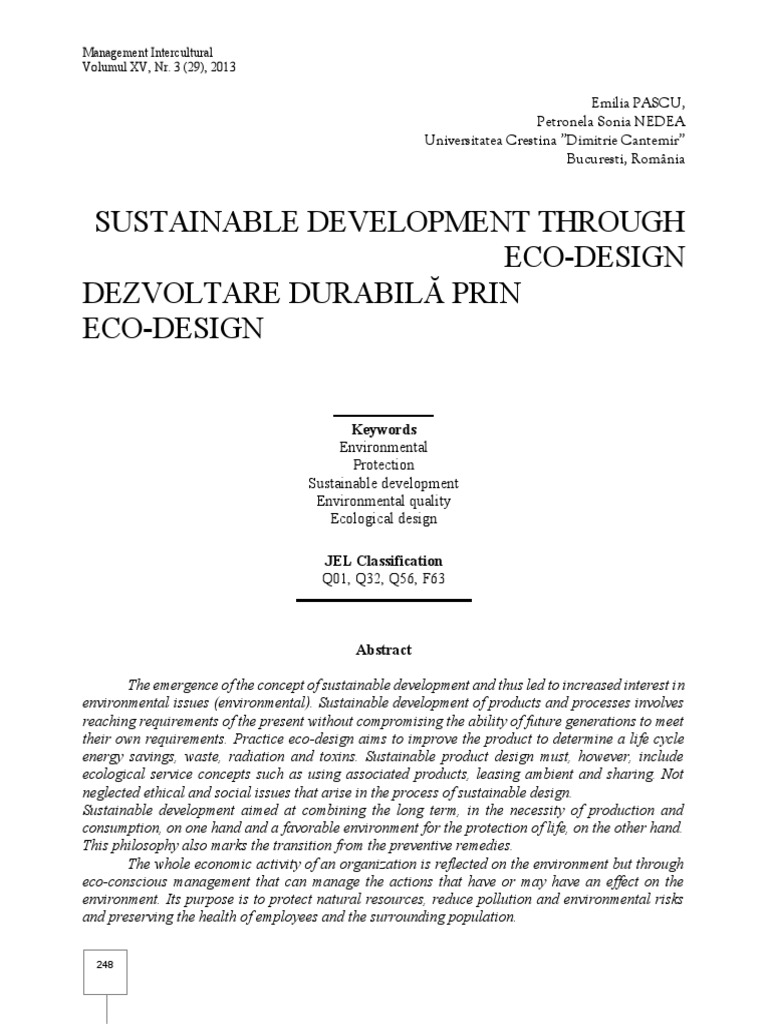 Sustainable Development Through Eco-Design Dezvoltare Durabilă Prin Eco ...