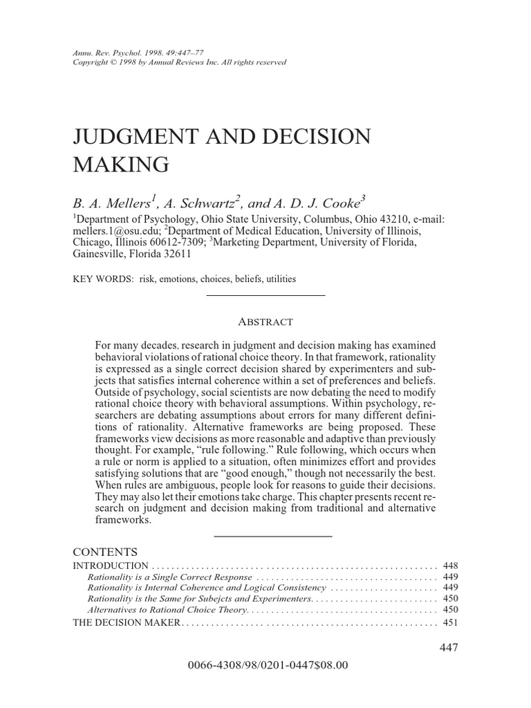 JUDGMENT and DECISION MAKING (Bagi Yang Belum Presentasi Pada Bag 1 ...