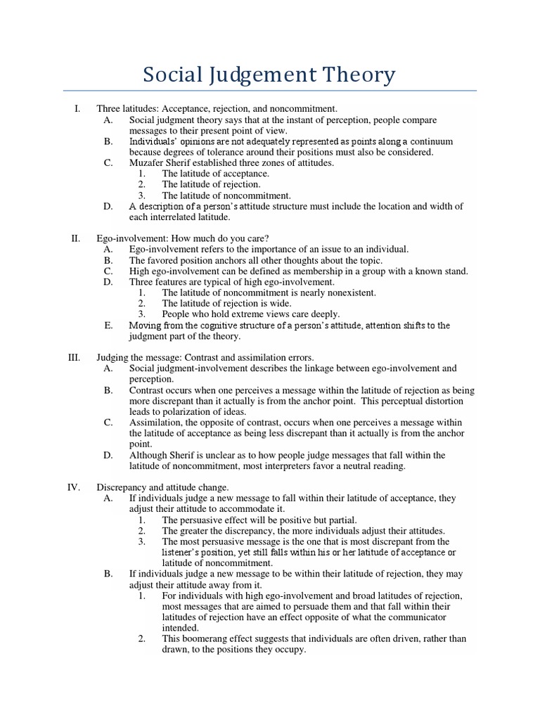 Social Judgement Theory PDF Propositional Attitudes Action