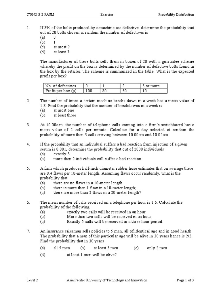 Probability Distribution Exercises | PDF | Normal Distribution | Mean