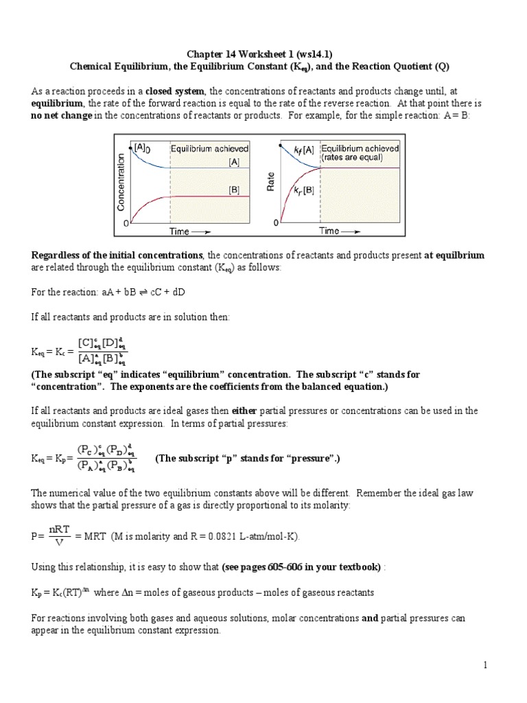 worksheet Equilibrium Constant Worksheet ws14 1 2 chemical equilibrium branches of thermodynamics