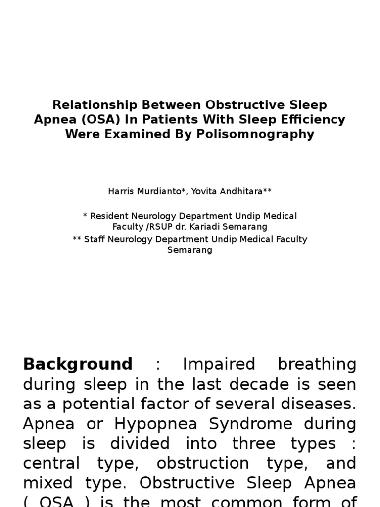Relationship Between Obstructive Sleep Apnea (OSA) in Patients With ...