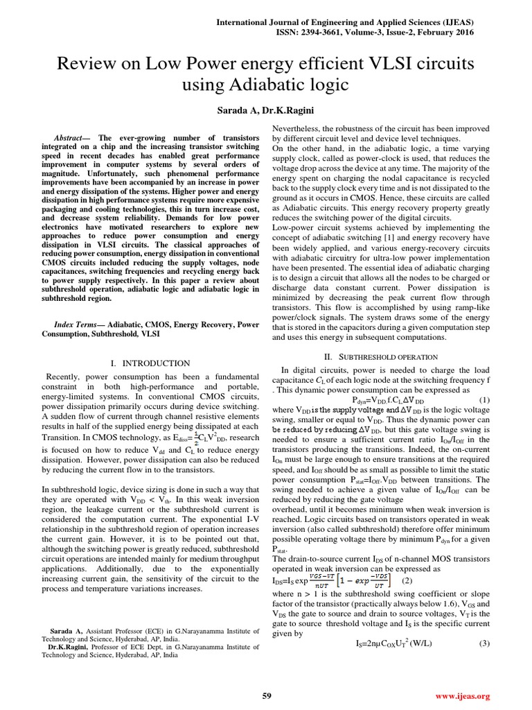 Review On Low Power Energy Efficient VLSI Circuits Using Adiabatic ...