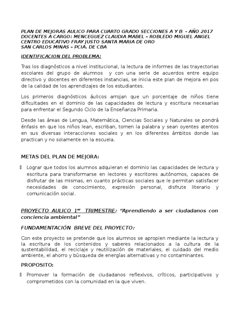 Plan Mejora Cuarto Grado | PDF | Lectura (proceso) | Números