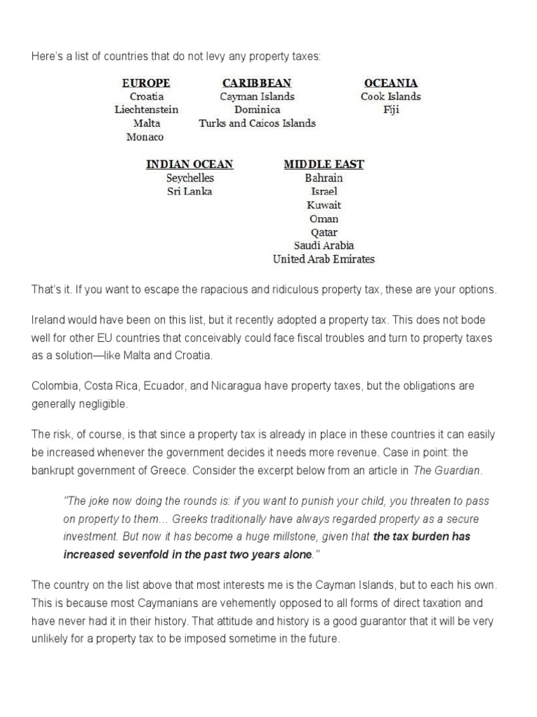 Countries Without Property Taxes and Insights into Those with