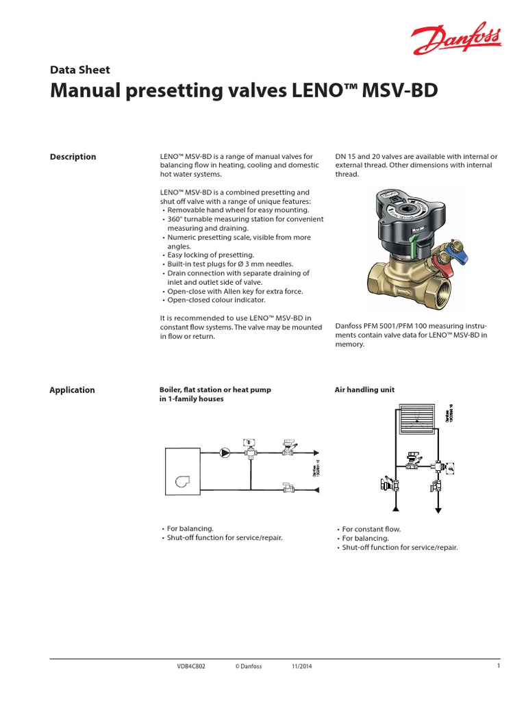 Manual Presetting Valves LENO™ MSV-BD: Data Sheet | PDF | Valve | Pipe ...