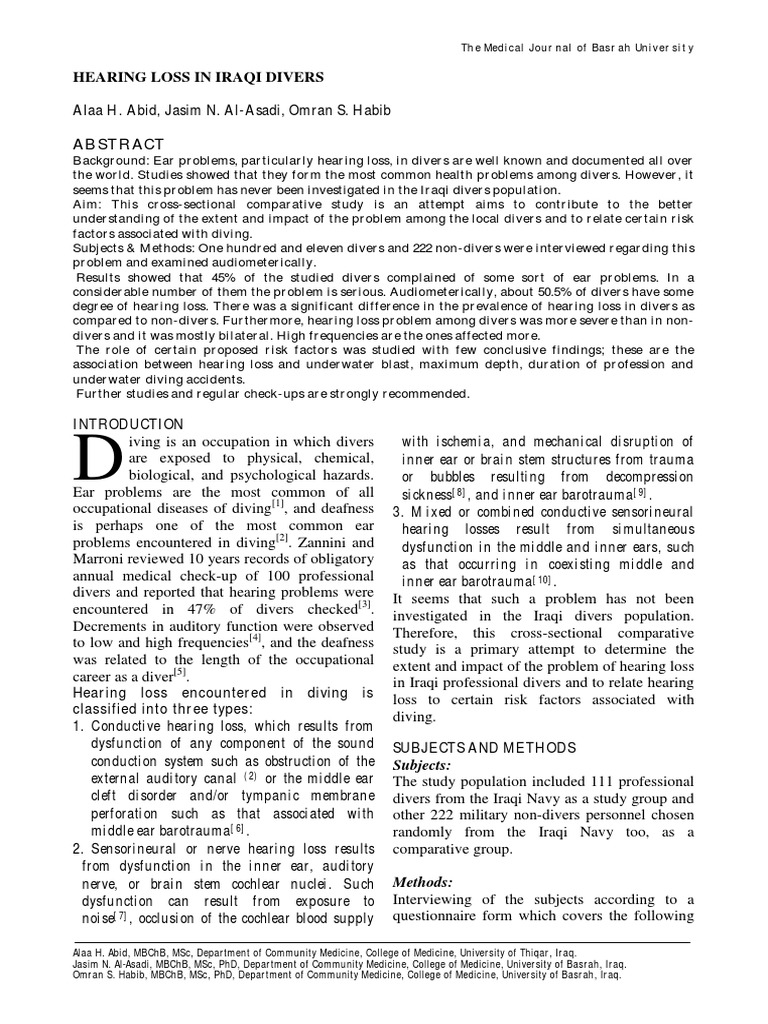 Alaa H. Abid, Jasim N. AlAsadi, Omran S. Habib Hearing Loss in Iraqi