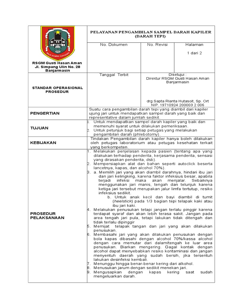 Sop Pengambilan Darah Kapiler Doc