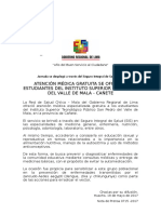 N-0715 Atención Medica Integral Gratuita a Estudiantes Del Instituto Superior San Pedro Del Valle de Mala - Cañete