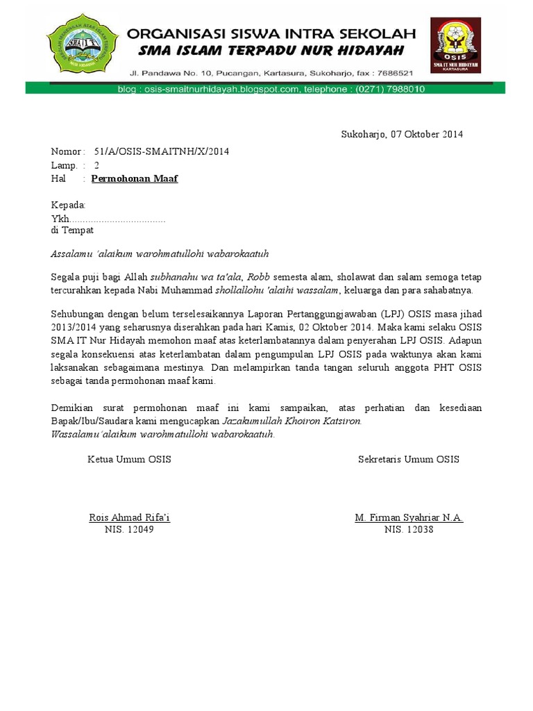 Surat Permohonan Maaf 051 LPJ OSIS