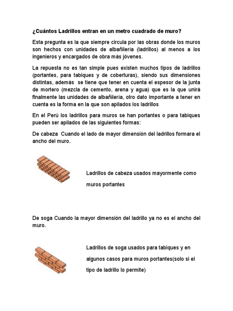 Cuantos Ladrillos Caben En Un Metro Cuadrado