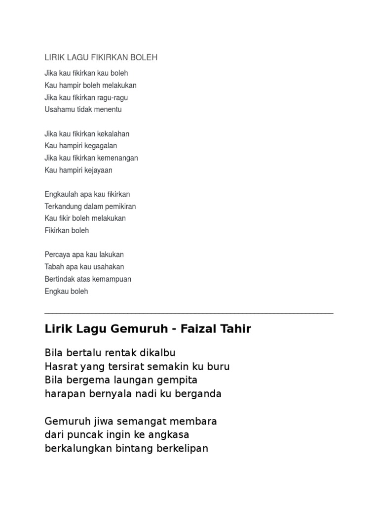 Lirik Lagu Fikirkan Boleh