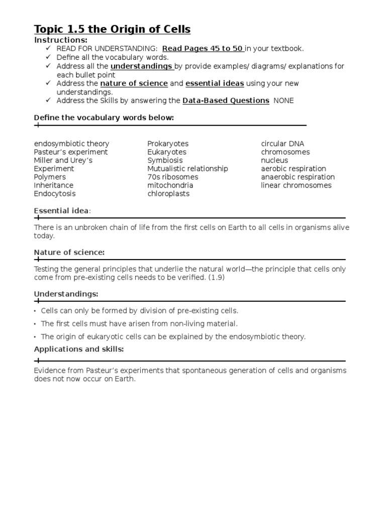 Origin of Cells: Key Concepts and Theories | PDF | Eukaryotes | Cell ...