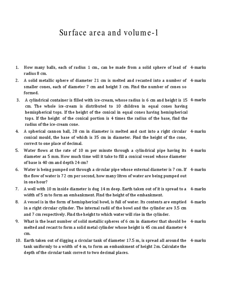 Volume and Surface Area Problems | PDF