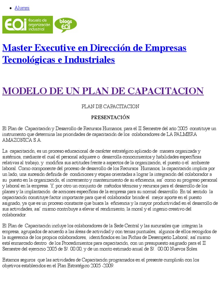 Modelo de Un Plan de Capacitacion | PDF | Recursos humanos | Derecho ...