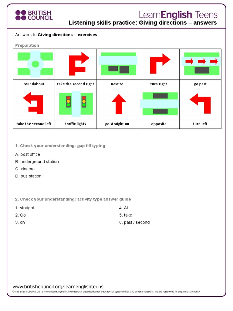 Answers for Giving Directions Exercises | PDF