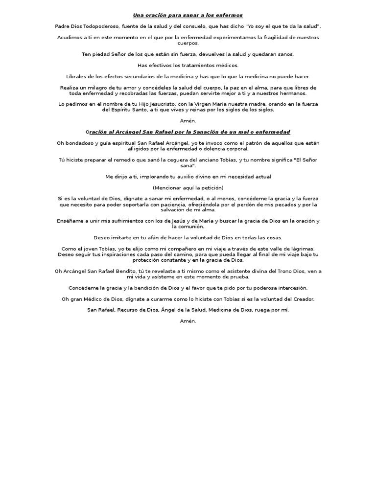Una Oración para Sanar A Los Enfermos | PDF | Oración | María, madre de ...