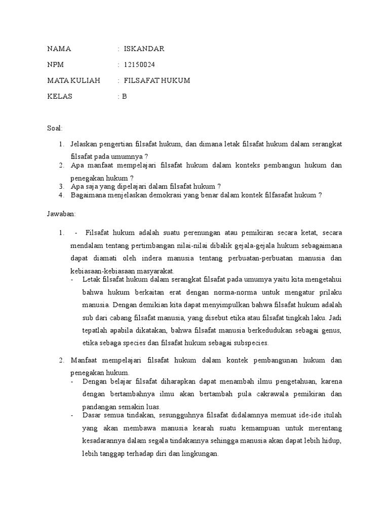 Soal Filsafat Hukum Soal