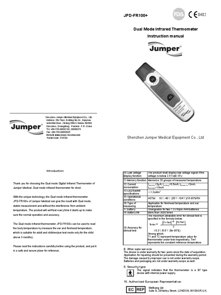 User Manual JPD FR100 PDF Thermometer Backlight