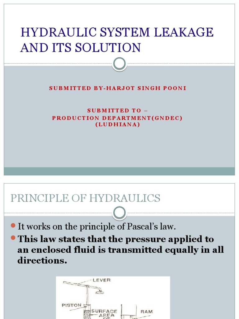 Hydraulic System Leakage and Its Solution PDF Hydraulics Gas