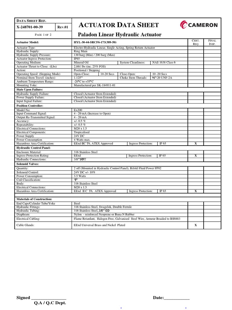 Data Sheet EH Actuator Actuator Valve