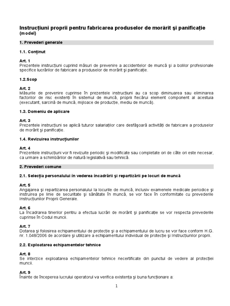 Instructiuni Proprii Pentru Fabricare Produse de Morarit Si Panificatie ...