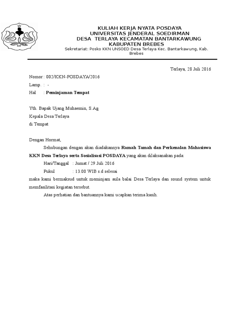 Surat Peminjaman Tempat Balai Desa