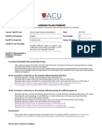 Lesson Plan Format: The Following Is A Sample of The Lesson Plan Format Used by The University