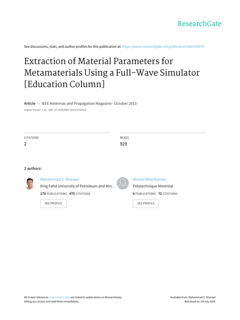 Effective Parameter Retrieval for Metamaterials | PDF | Metamaterial ...