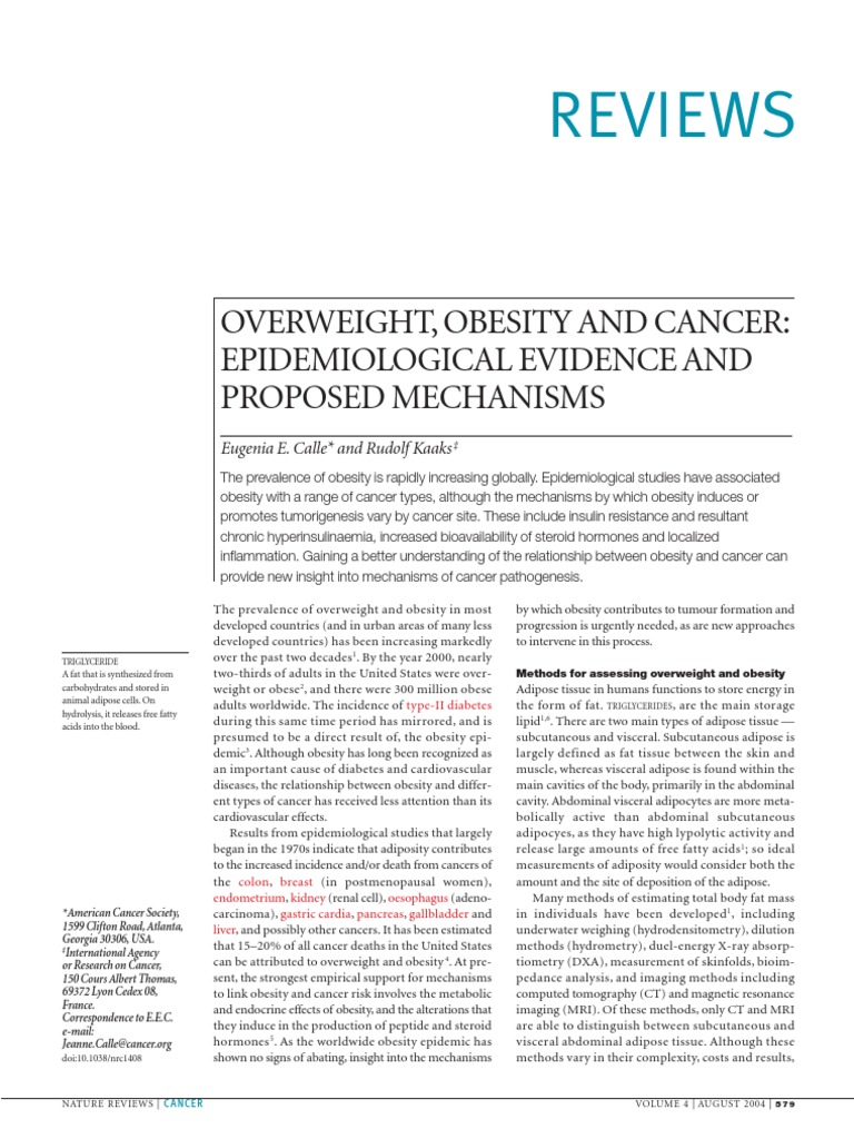 Obesity's Link to Cancer Risks | PDF | Obesity | Body Mass Index
