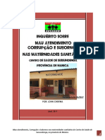 Inquérito Sobre Mau Atendimento, Corrupção e Subornos Nas Maternidades Sanitárias Do Centro de Saúde de Sussundenga, Na Província de Manica
