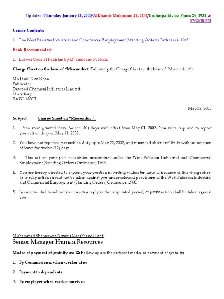 The West Pakistan Industrial and Commercial Employment (Standing Orders