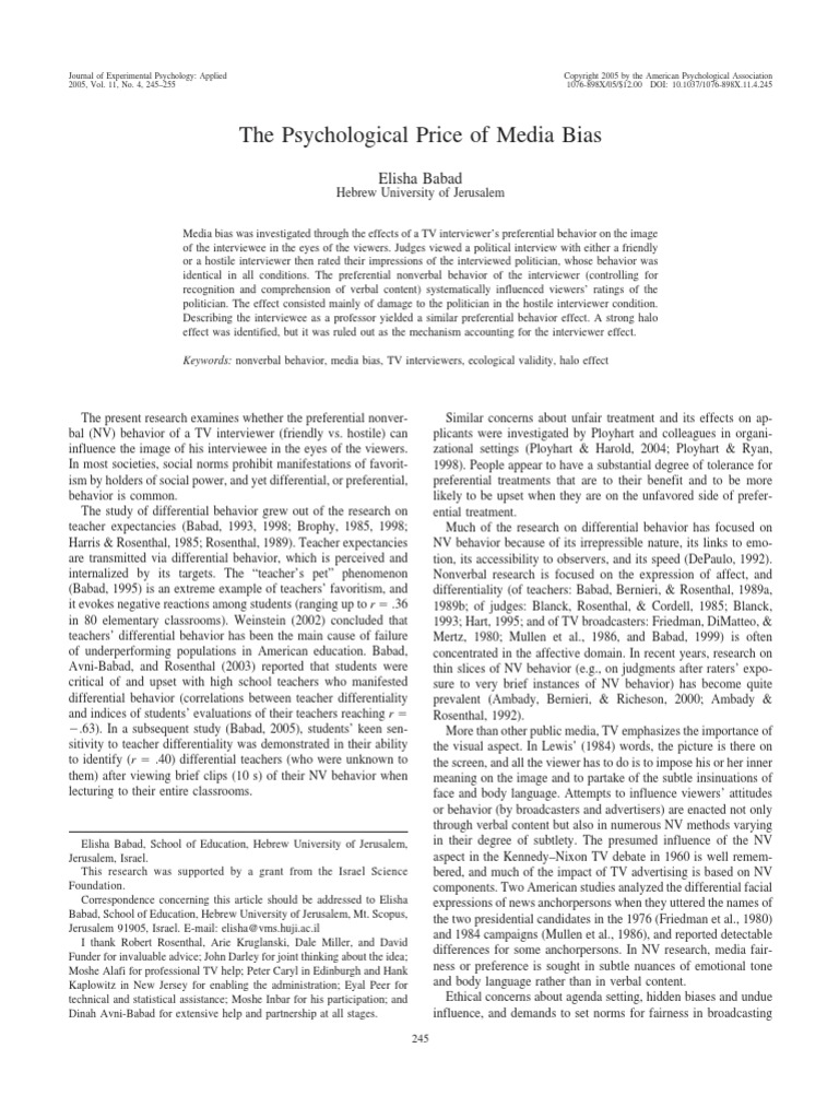 Psychological Price of Media Bias | PDF | Bias | Psychological Attitude