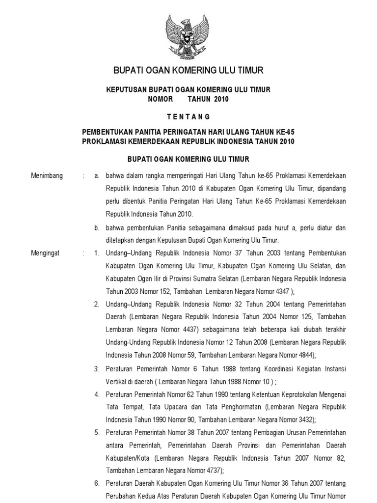 Contoh Surat Keputusan Kepanitiaan