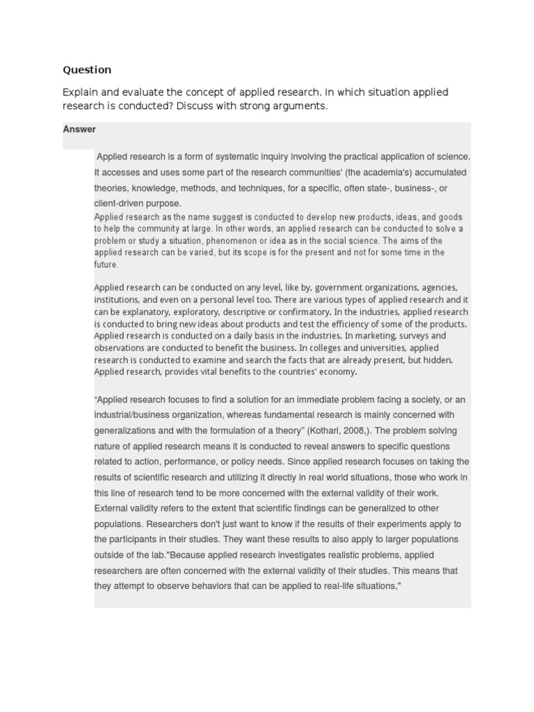 Explain and Evaluate The Concept of Applied Research. in Which