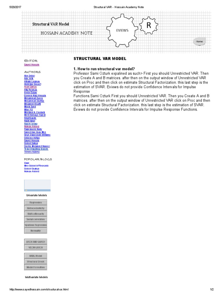 Structural VAR - Hossain Academy Note | PDF