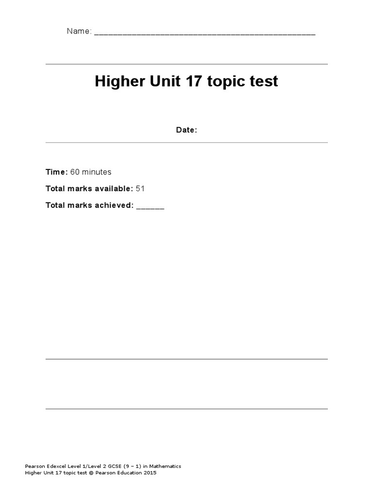 Higher Unit 17 Topic Test  Fraction (Mathematics)  Algebra